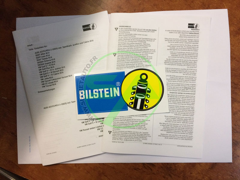 Notice, garantie et autocollant Bilstein