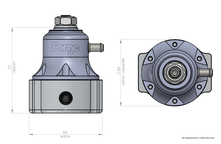 Dimensions régulateur de pression d'essence Forge Motorsport FMFPR1